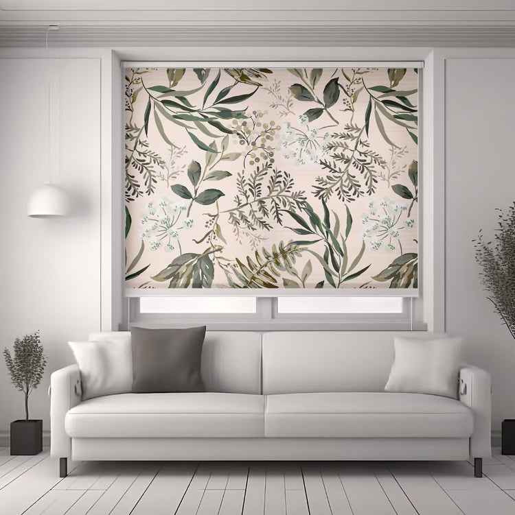 Dark Green Leaves Floral Roller Shades - Roller Shade Creative