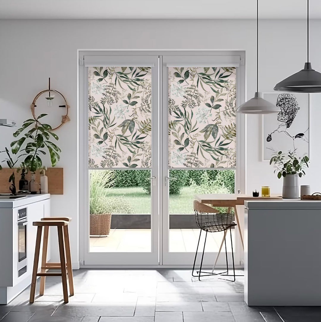 Dark Green Leaves Floral Roller Shades - Roller Shade Creative