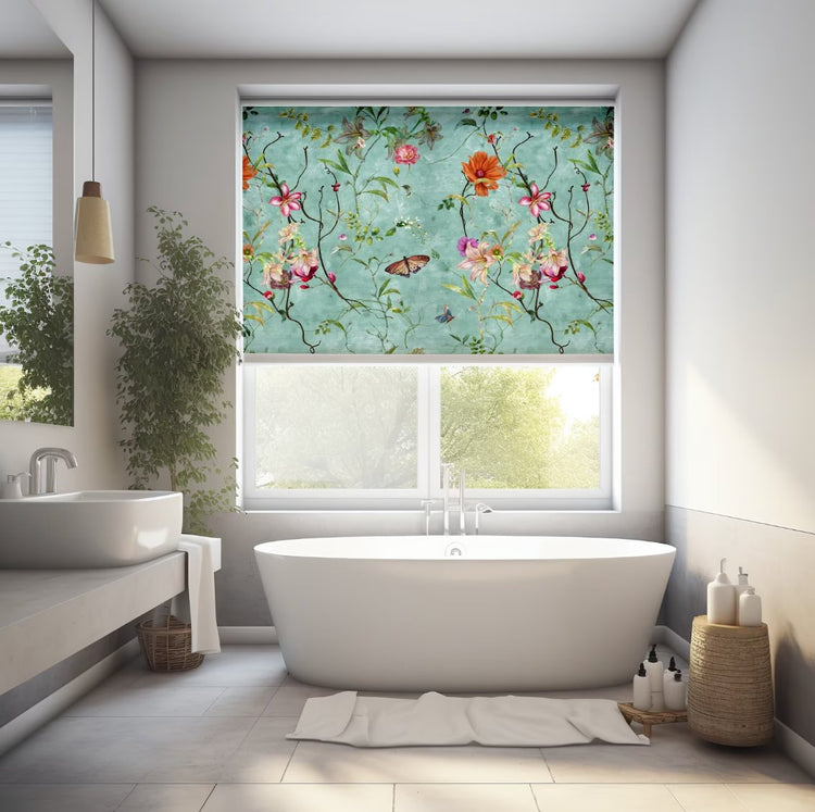 Green Butterfly Floral Blind - Roller Shade Creative