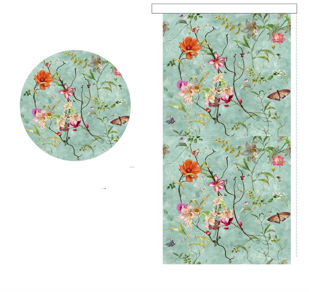 Green Butterfly Floral Blind - Roller Shade Creative