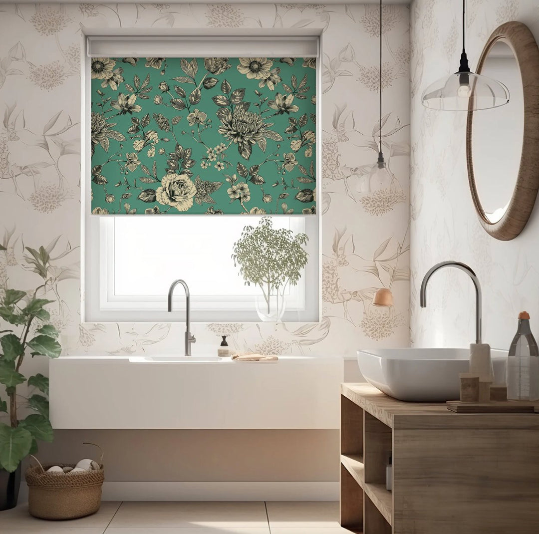 Green Flowers Roller Blinds - Roller Shade Creative