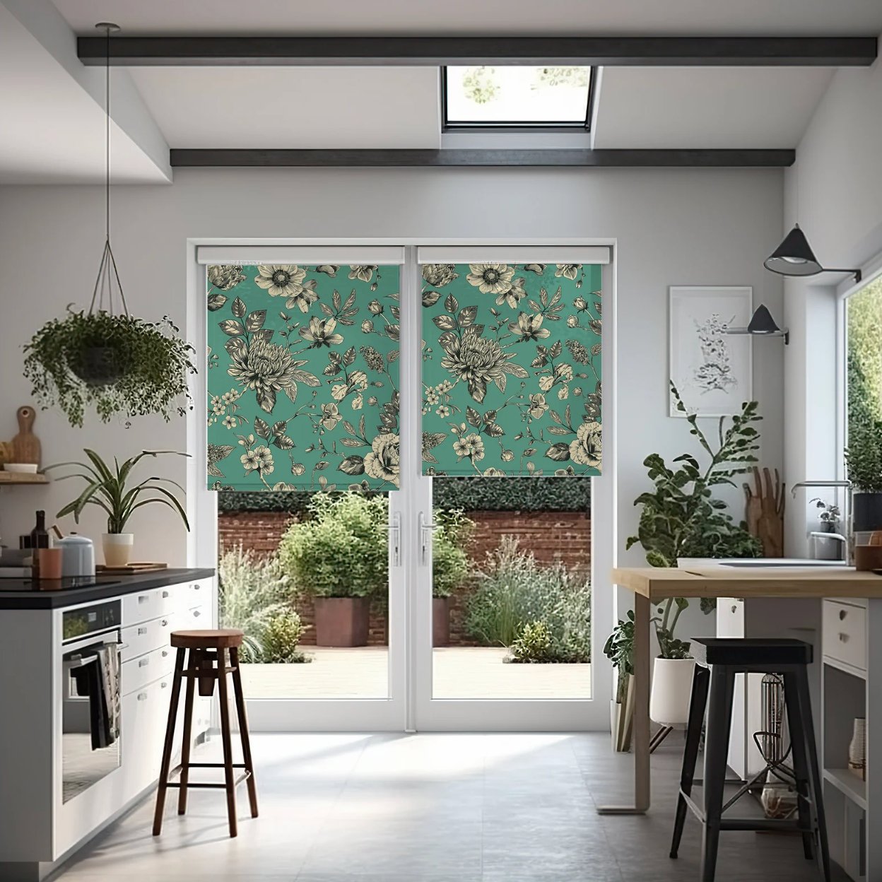 Green Flowers Roller Blinds - Roller Shade Creative