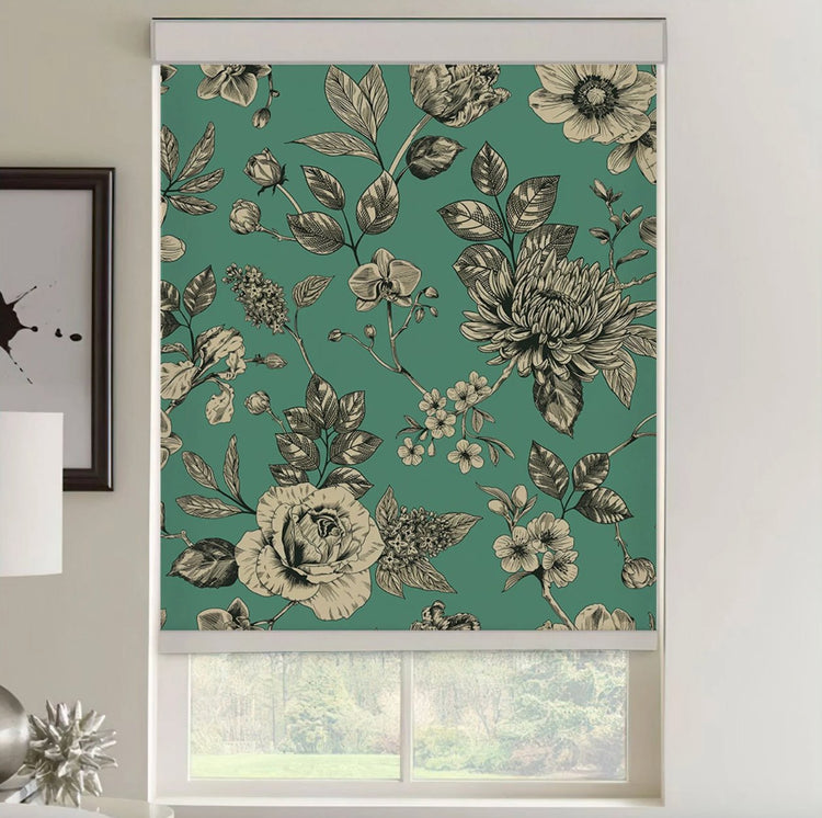 Green Flowers Roller Blinds - Roller Shade Creative