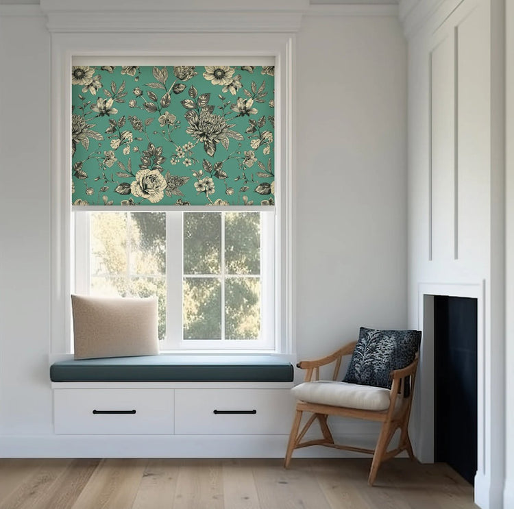 Green Flowers Roller Blinds - Roller Shade Creative