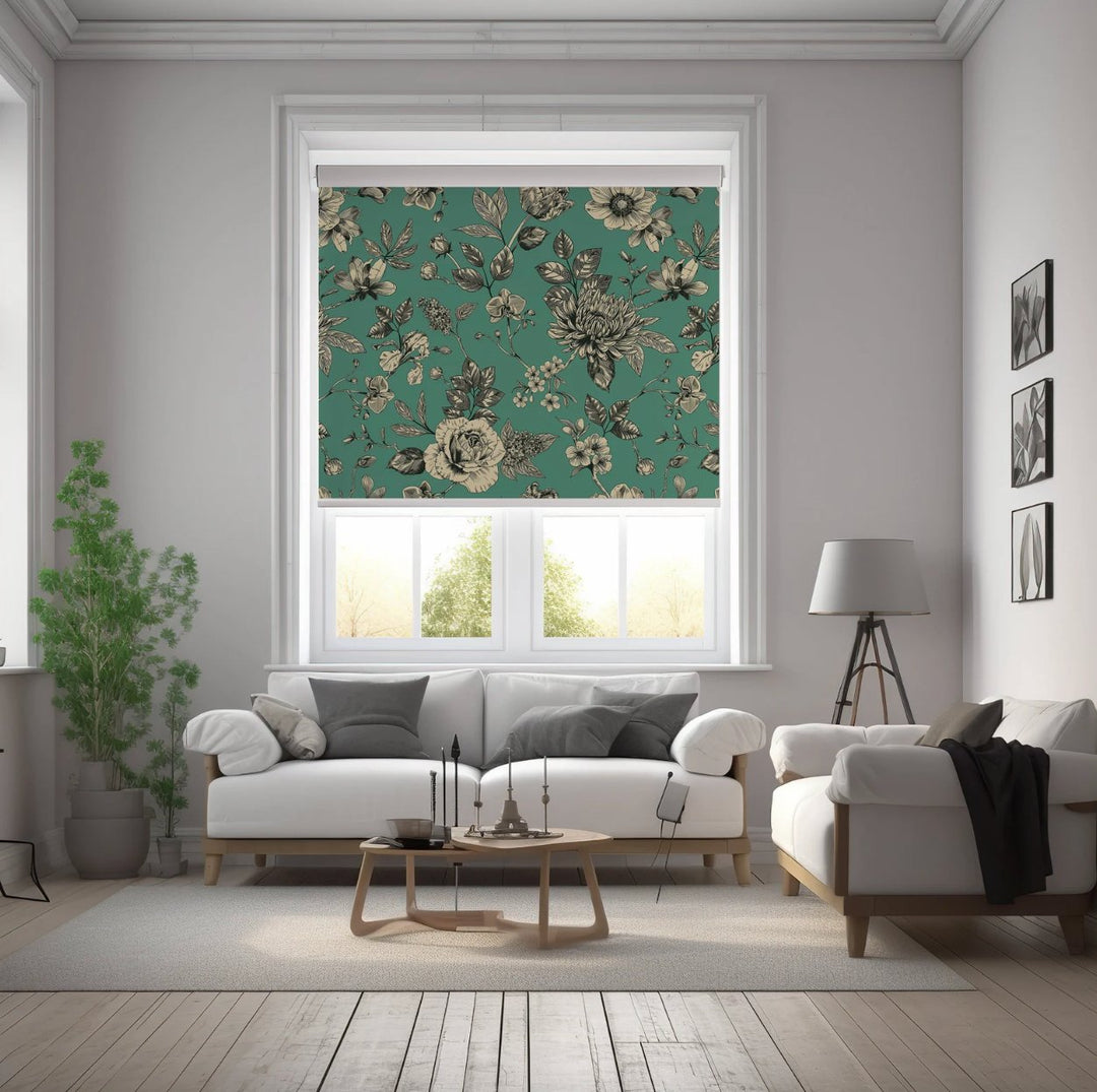 Green Flowers Roller Blinds - Roller Shade Creative