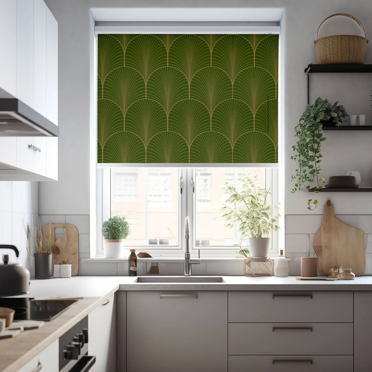 Green Geometric Roller Blinds - Roller Shade Creative