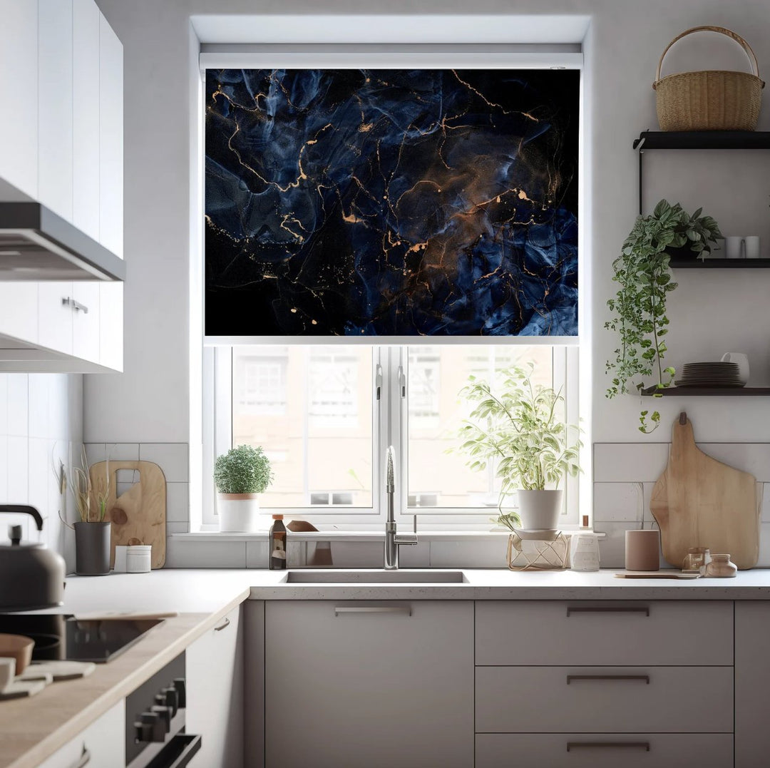 Navy Blue Marble Roller Shades - Roller Shade Creative