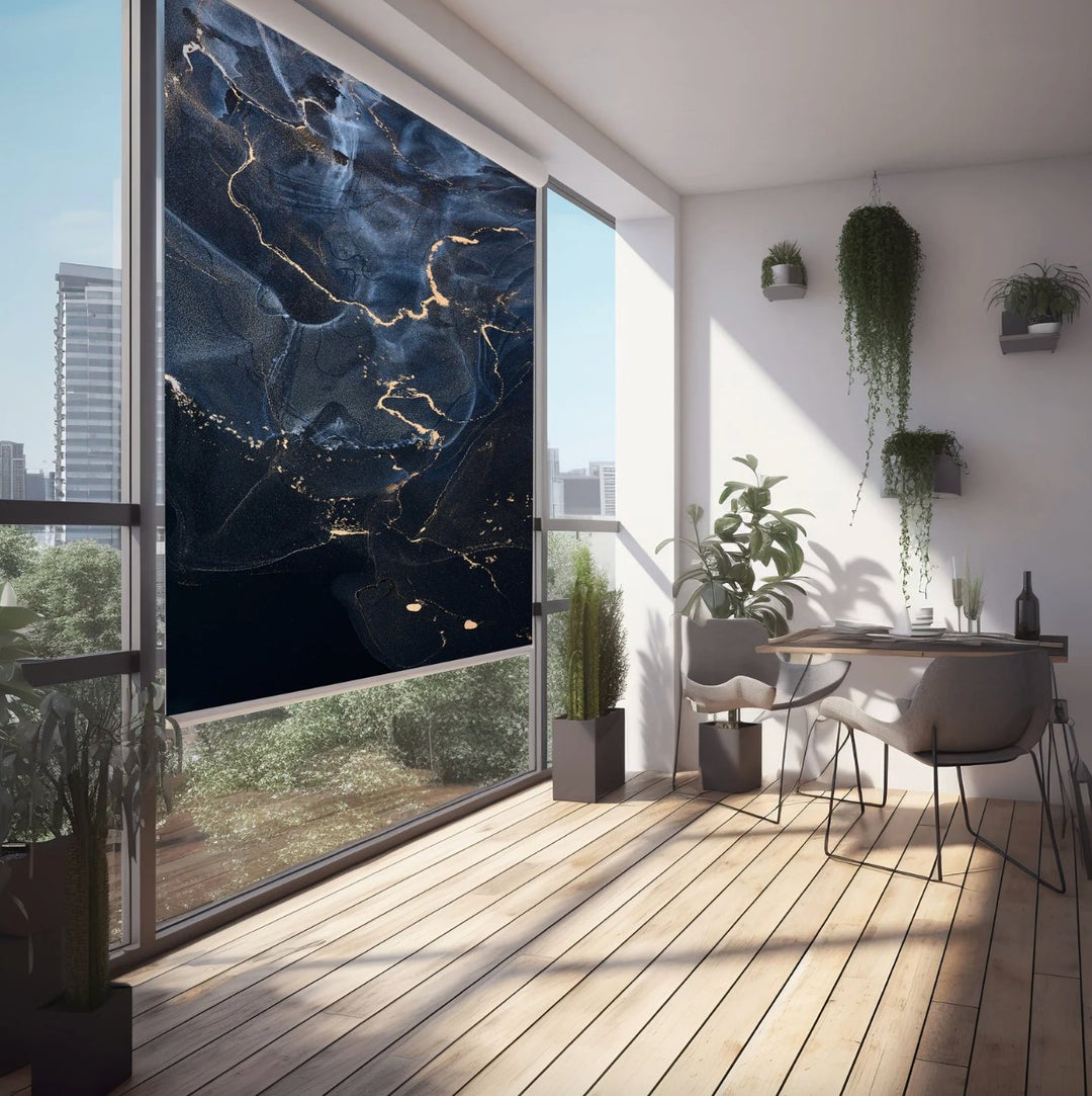 Navy Blue Marble Roller Shades - Roller Shade Creative