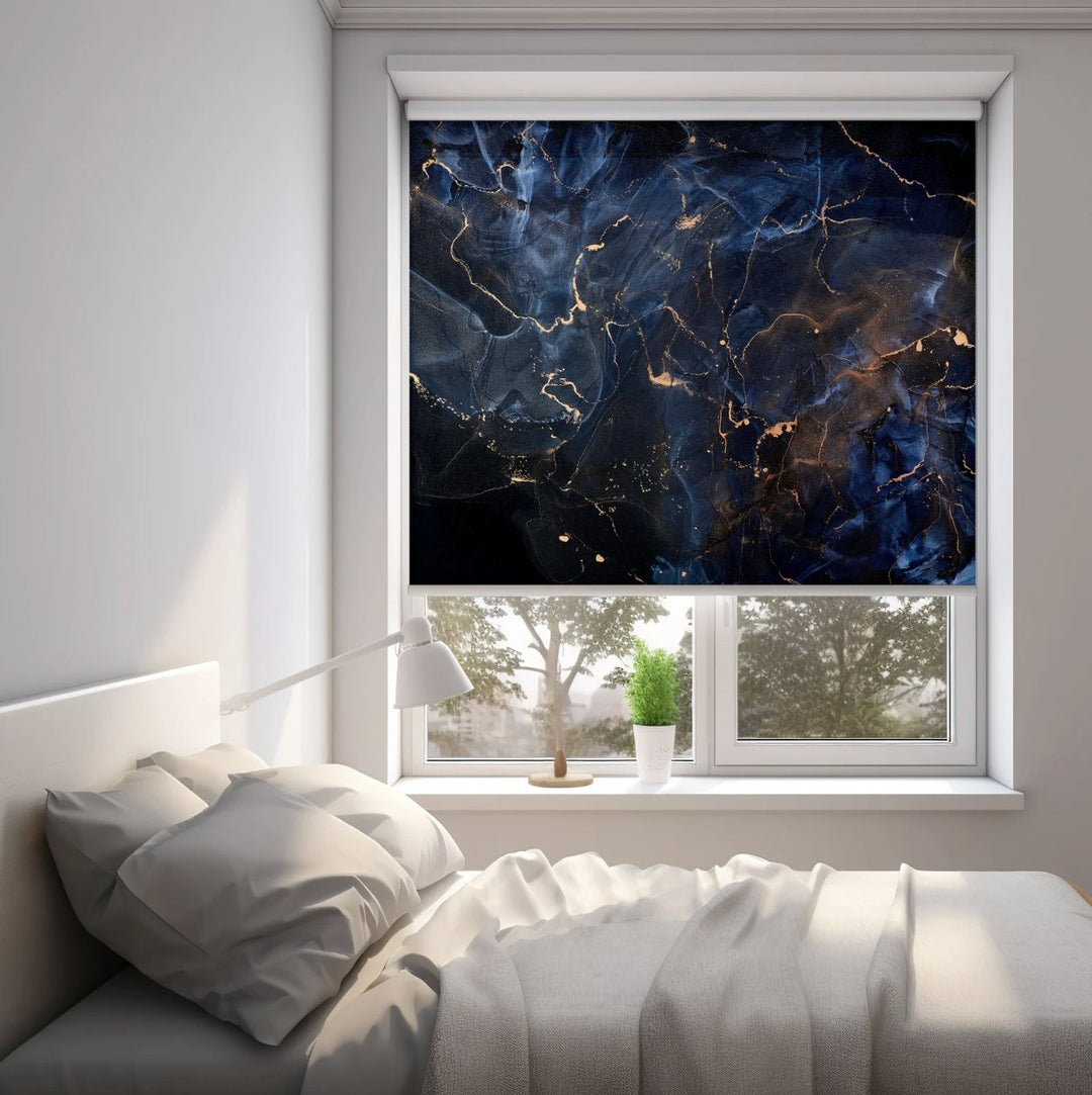 Navy Blue Marble Roller Shades - Roller Shade Creative