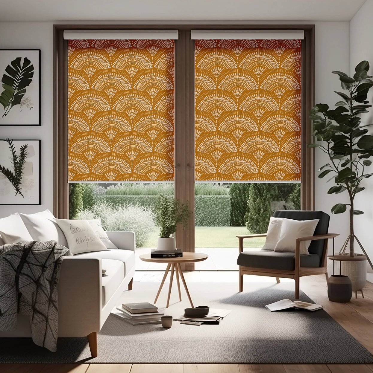 Orange Geometric Roller Shades - Roller Shade Creative