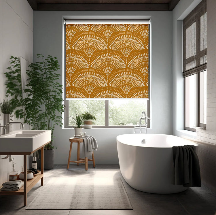 Orange Geometric Roller Shades - Roller Shade Creative