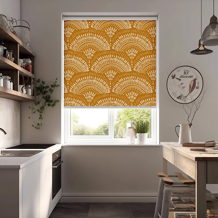 Orange Geometric Roller Shades - Roller Shade Creative