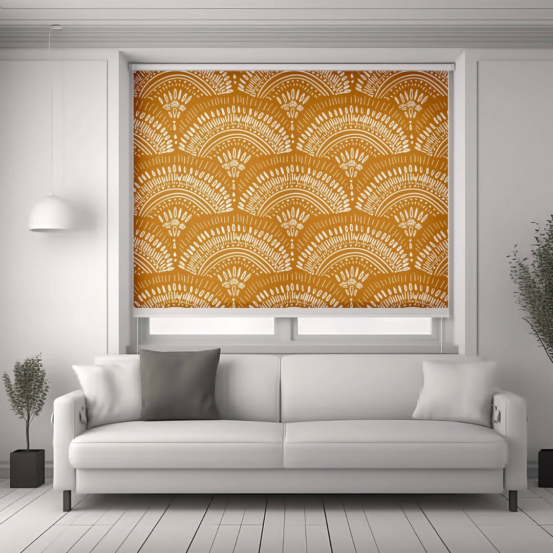 Orange Geometric Roller Shades - Roller Shade Creative