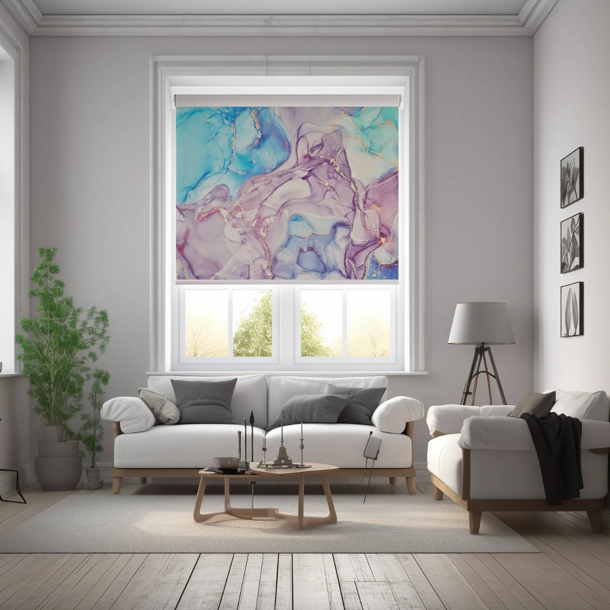 Pink and Blue Marble Roller Shades - Roller Shade Creative