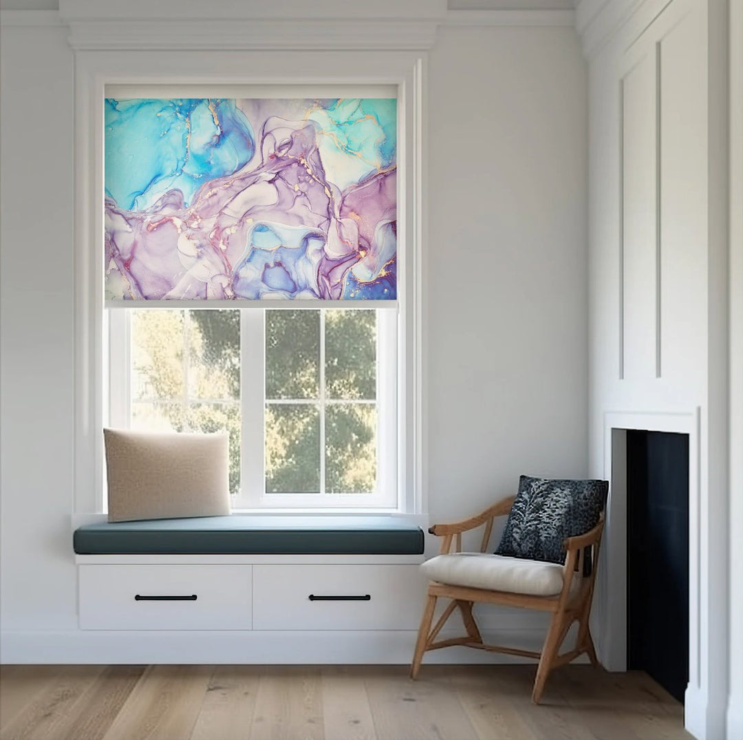 Pink and Blue Marble Roller Shades - Roller Shade Creative