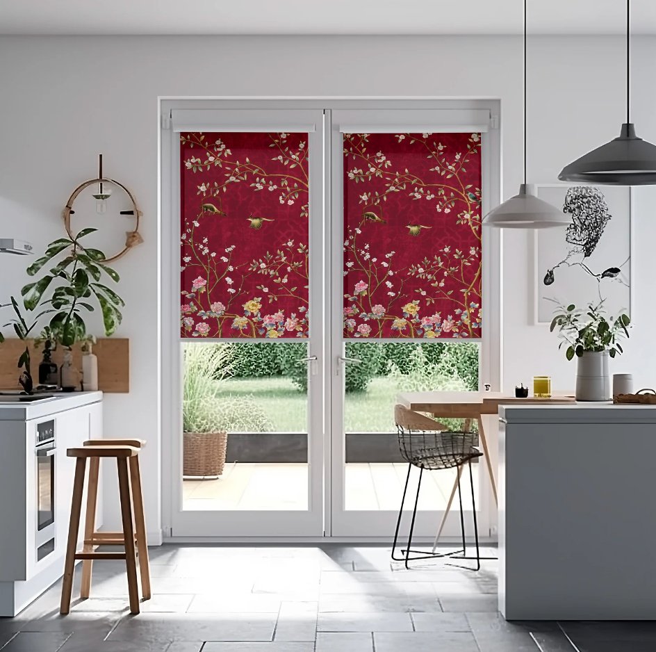 Red Chinoiserie Roller Shades - Roller Shade Creative