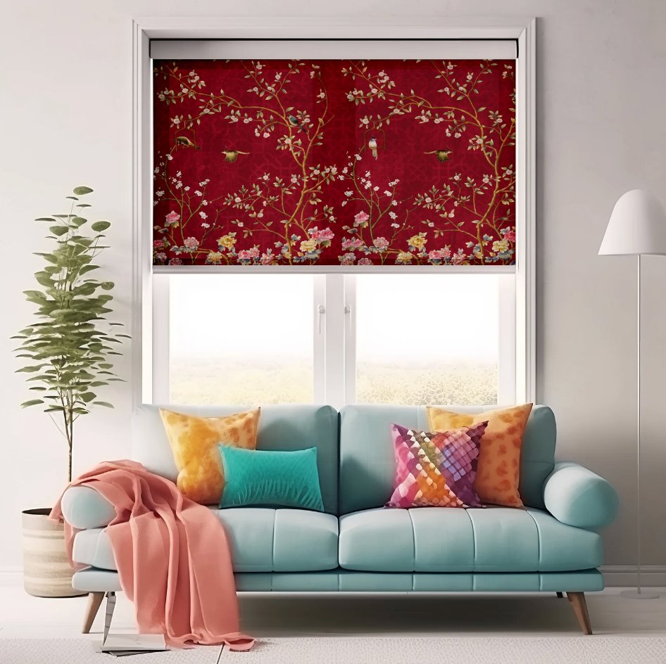 Red Chinoiserie Roller Shades - Roller Shade Creative