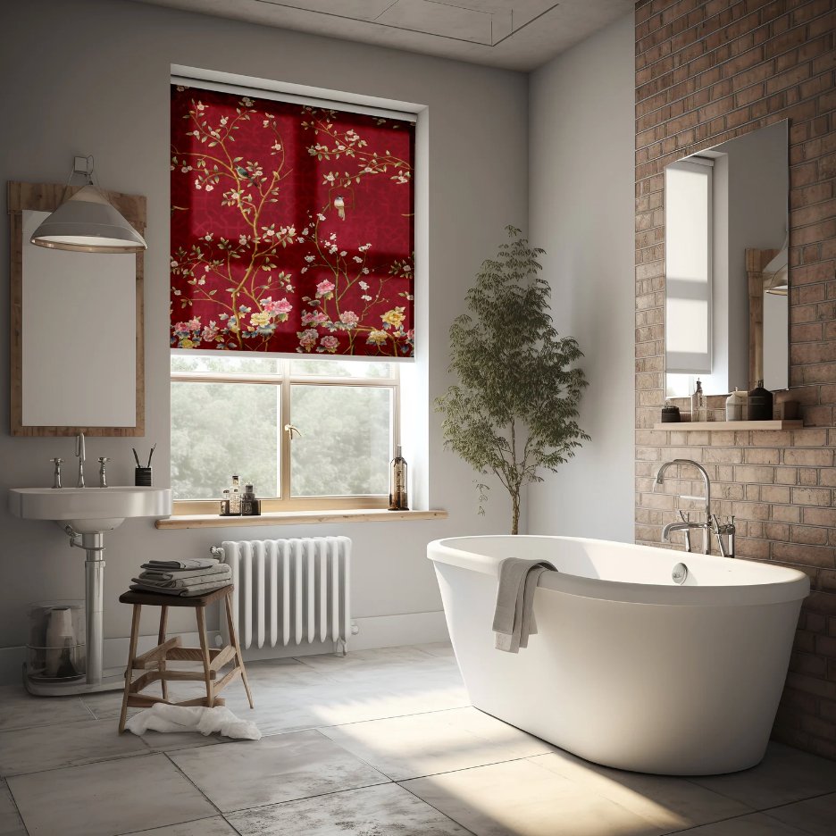 Red Chinoiserie Roller Shades - Roller Shade Creative