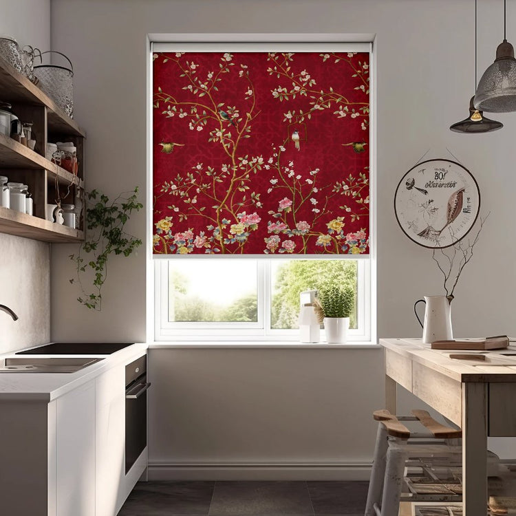 Red Chinoiserie Roller Shades - Roller Shade Creative