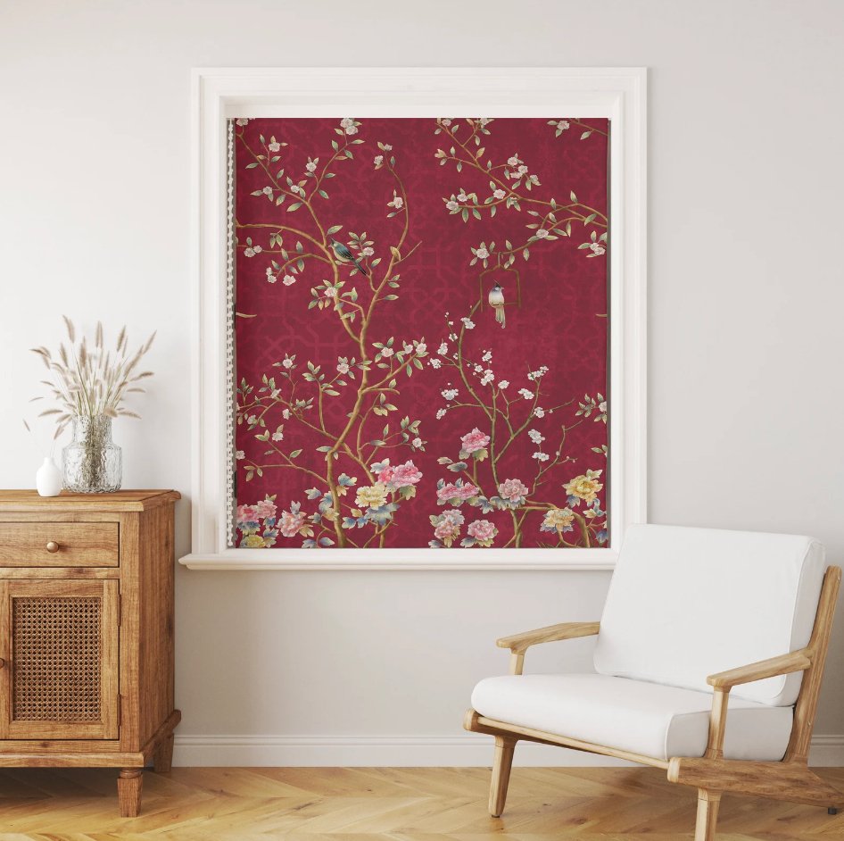 Red Chinoiserie Roller Shades - Roller Shade Creative