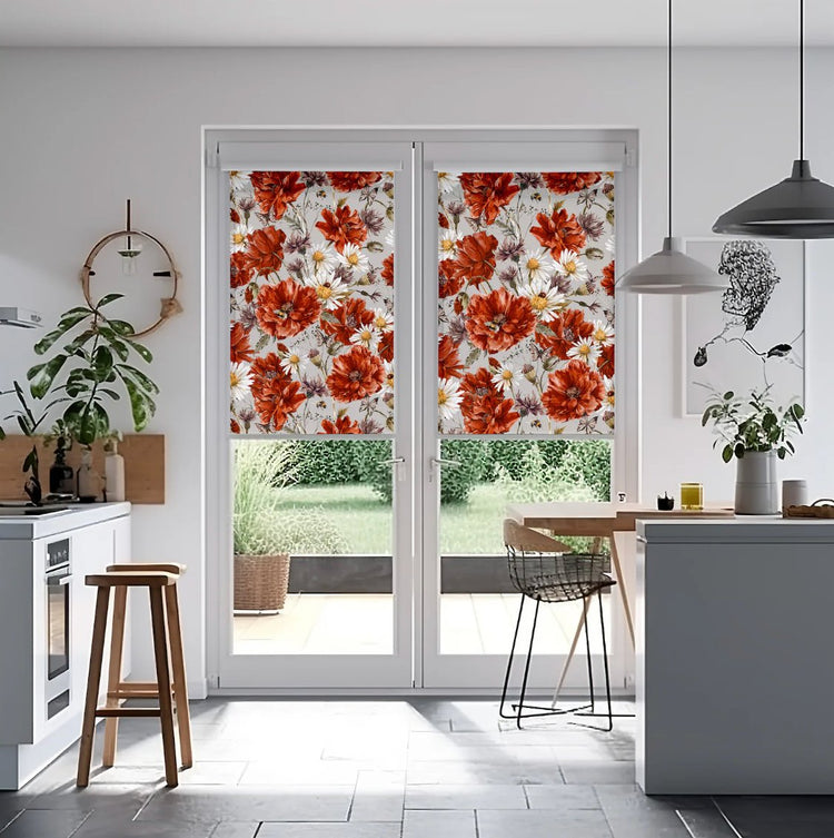 Red Peony Floral Roller Shade - Roller Shade Creative