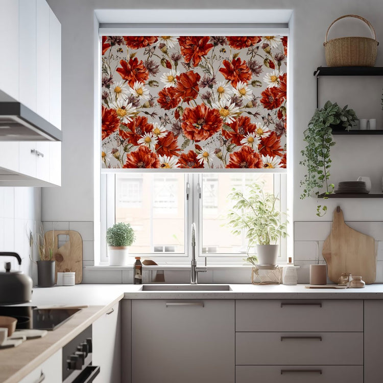 Red Peony Floral Roller Shade - Roller Shade Creative