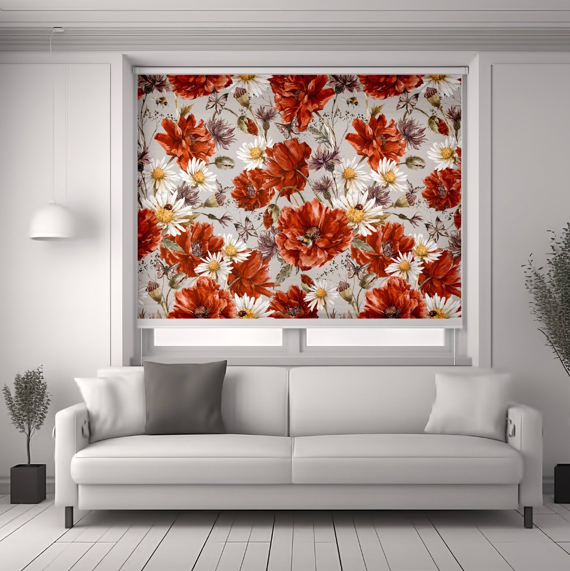 Red Peony Floral Roller Shade - Roller Shade Creative