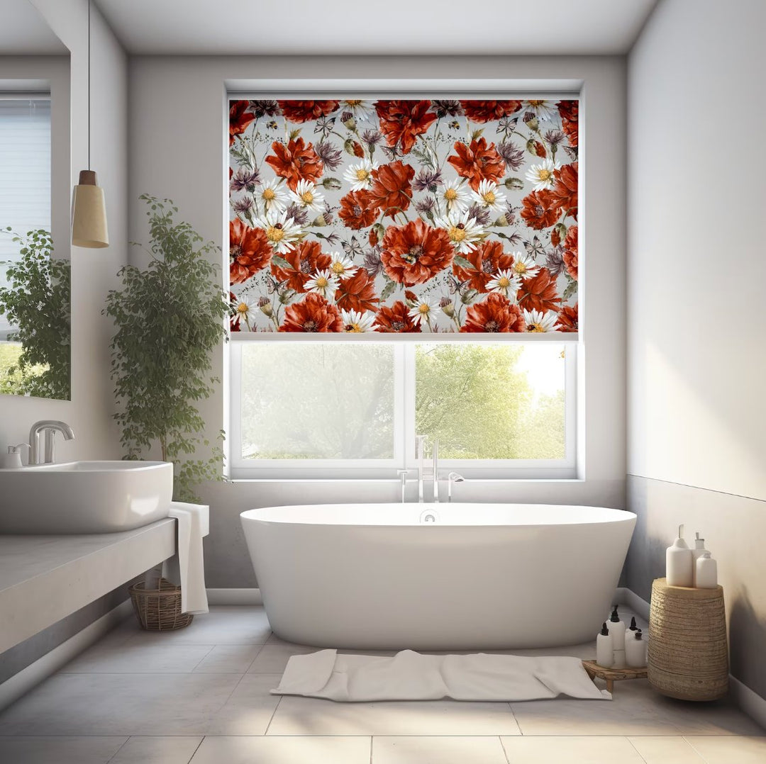 Red Peony Floral Roller Shade - Roller Shade Creative