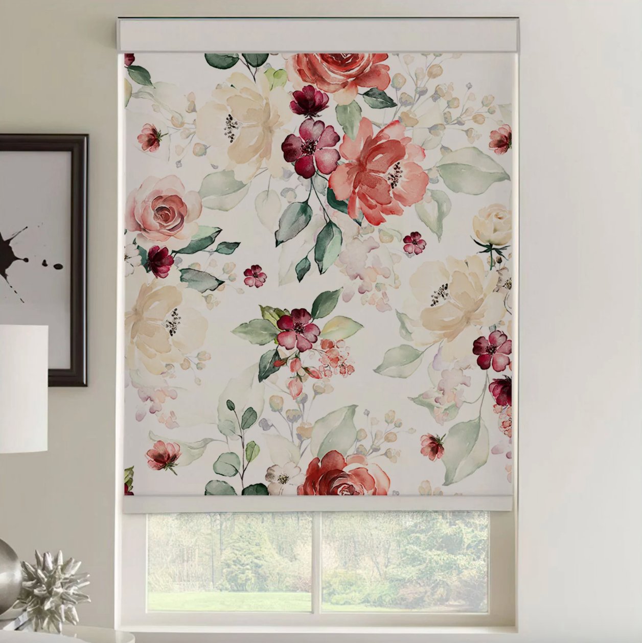 Red Peony Flowers Roller Shade - Roller Shade Creative