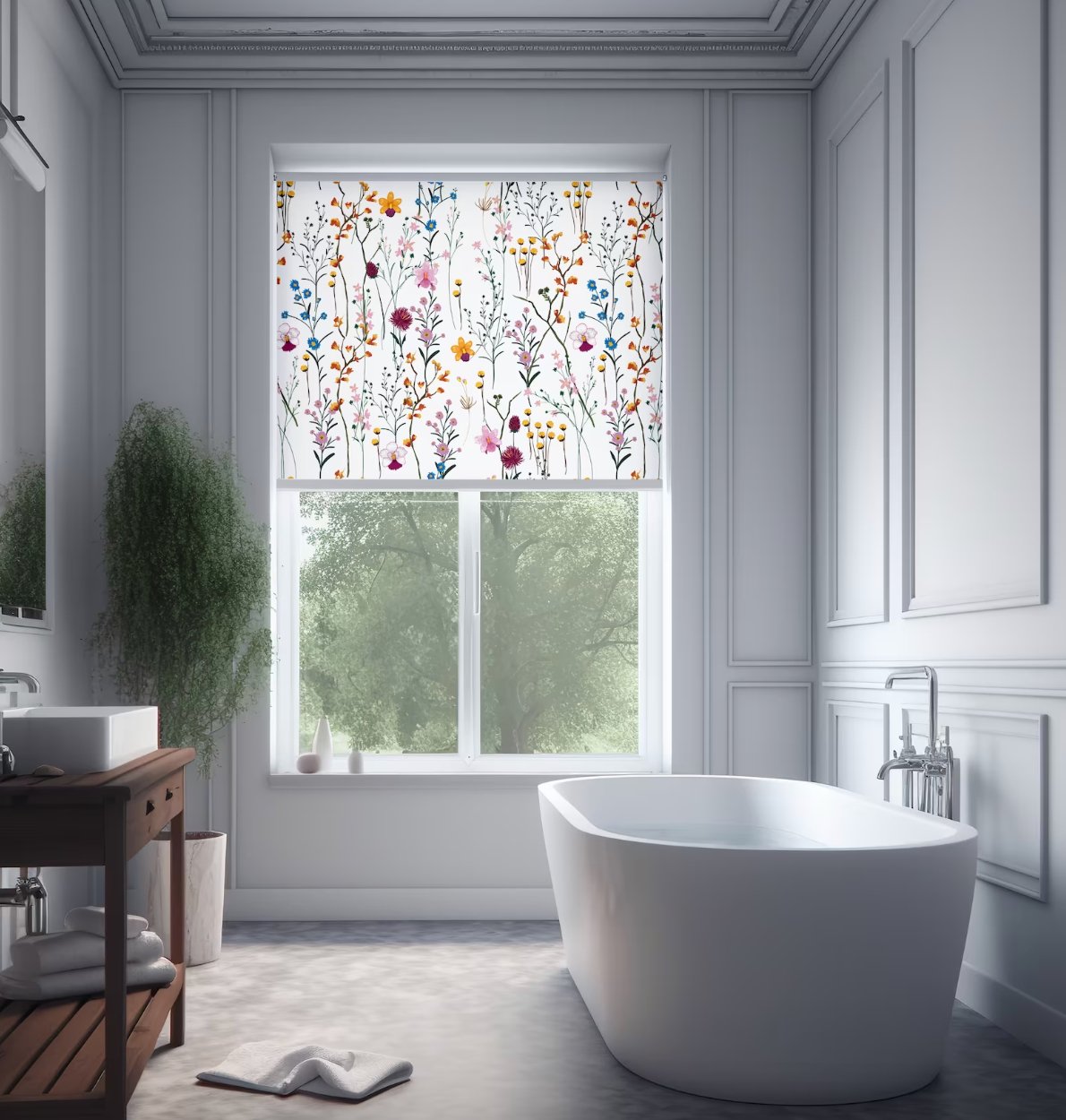 Scandinavian Floral Window Shades - Roller Shade Creative