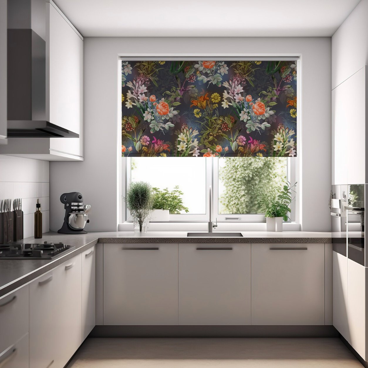 Watercolor Flowers Roller Blind - Roller Shade Creative