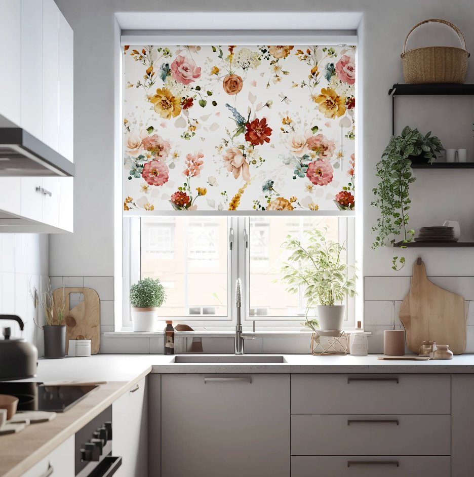 Watercolor Flowers Roller Shade - Roller Shade Creative