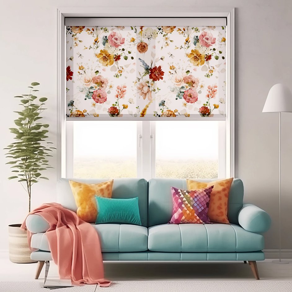 Watercolor Flowers Roller Shade - Roller Shade Creative