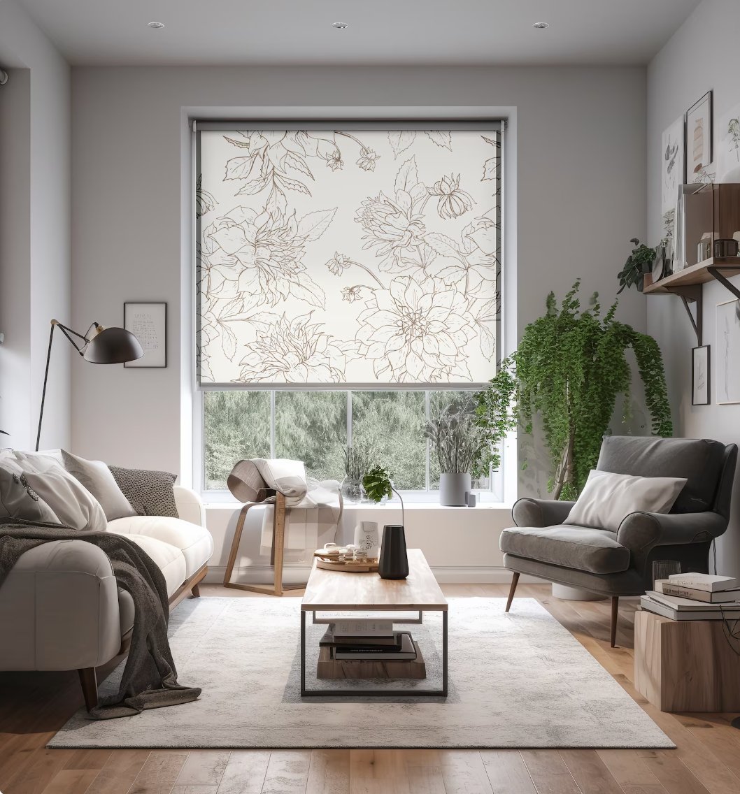 White Floral Roller Shades - Roller Shade Creative