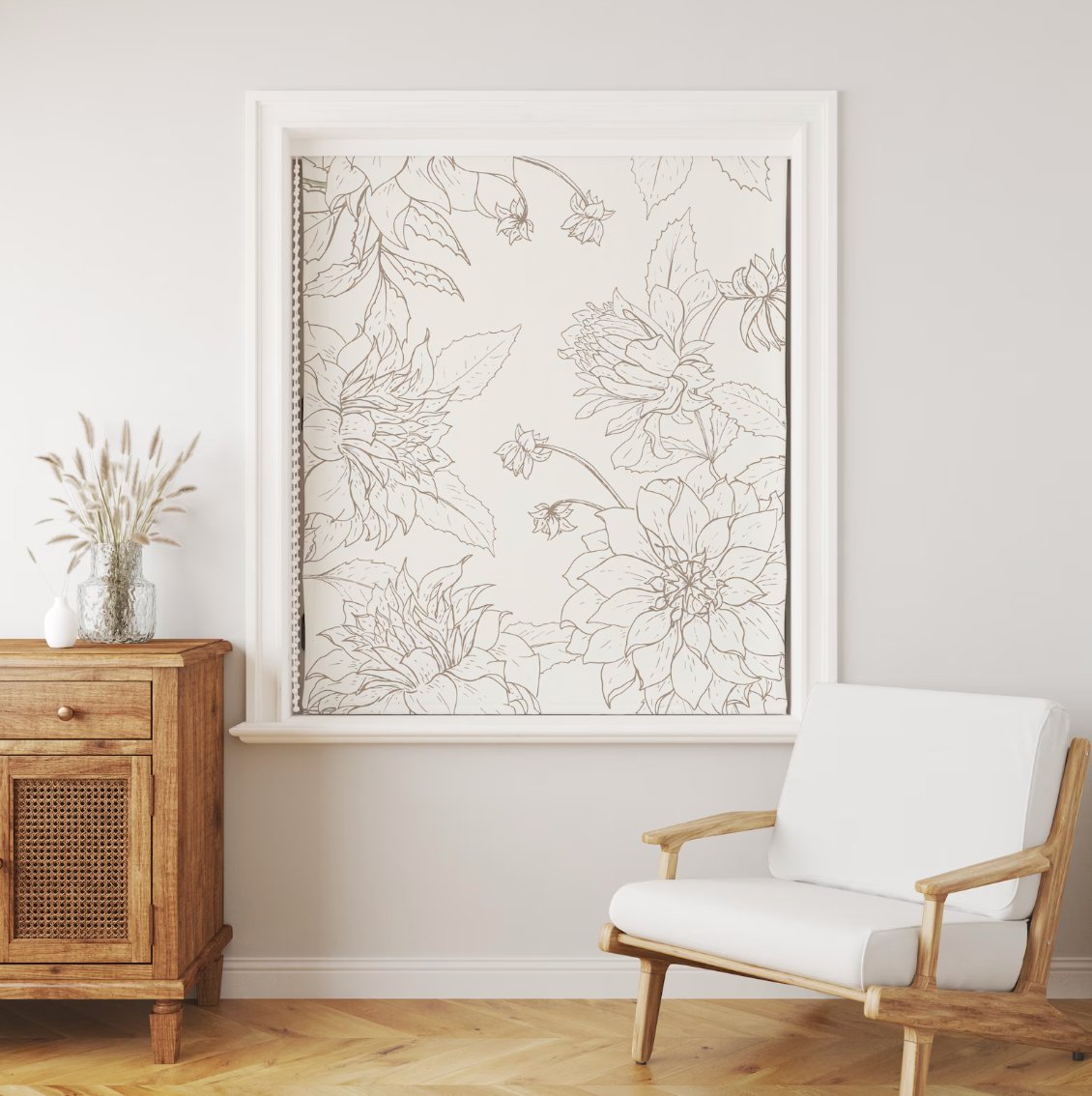 White Floral Roller Shades - Roller Shade Creative