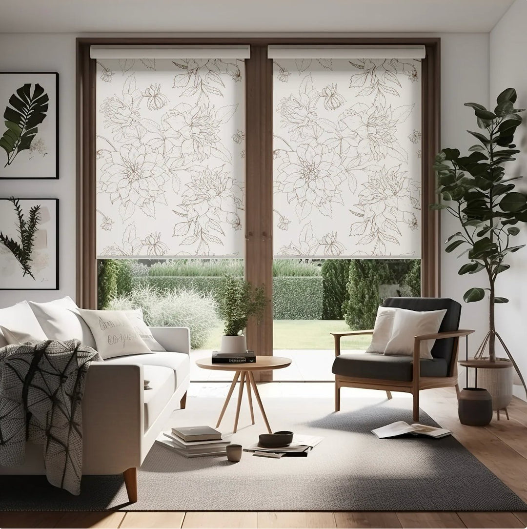 White Floral Roller Shades - Roller Shade Creative