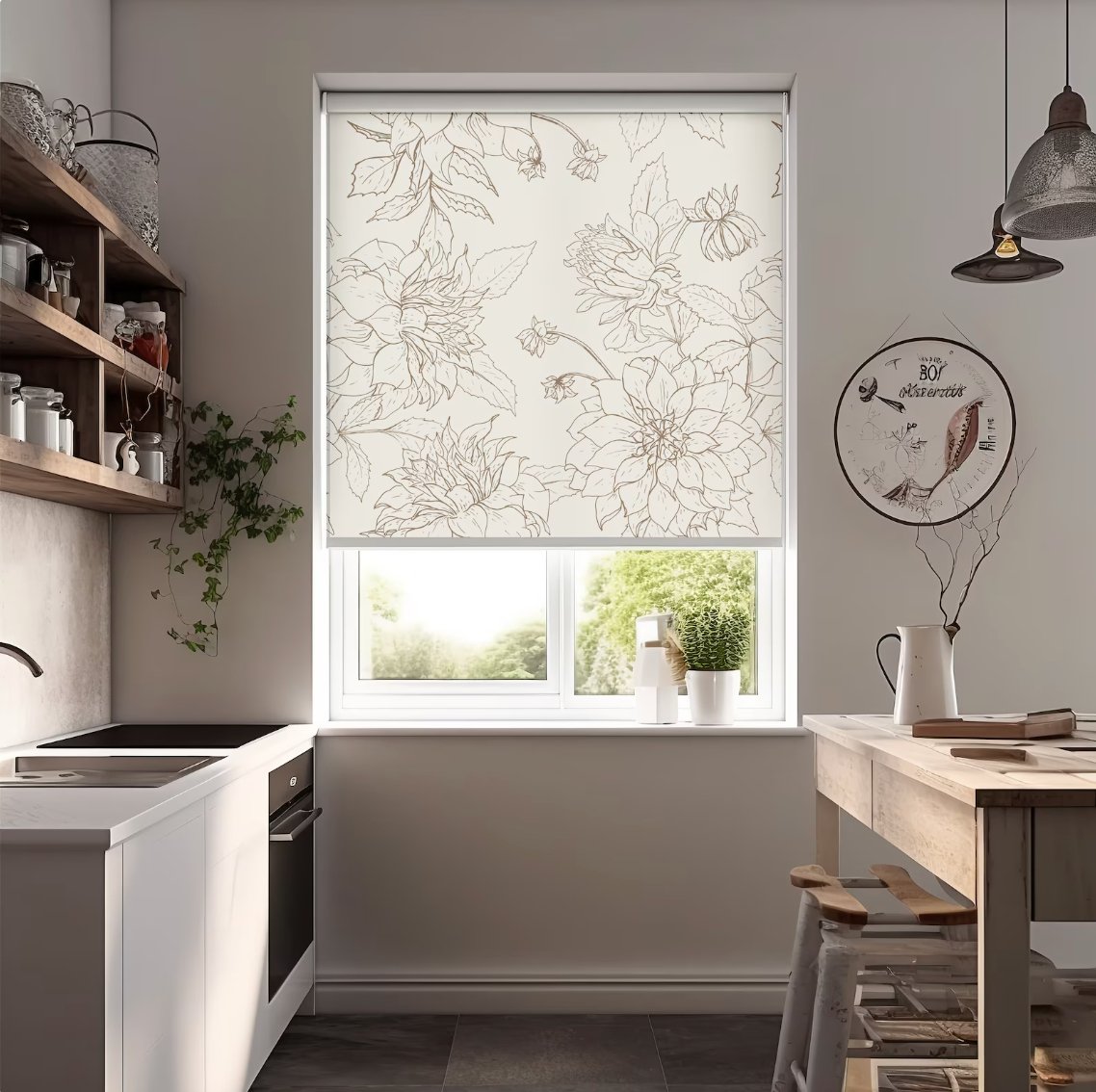 White Floral Roller Shades - Roller Shade Creative